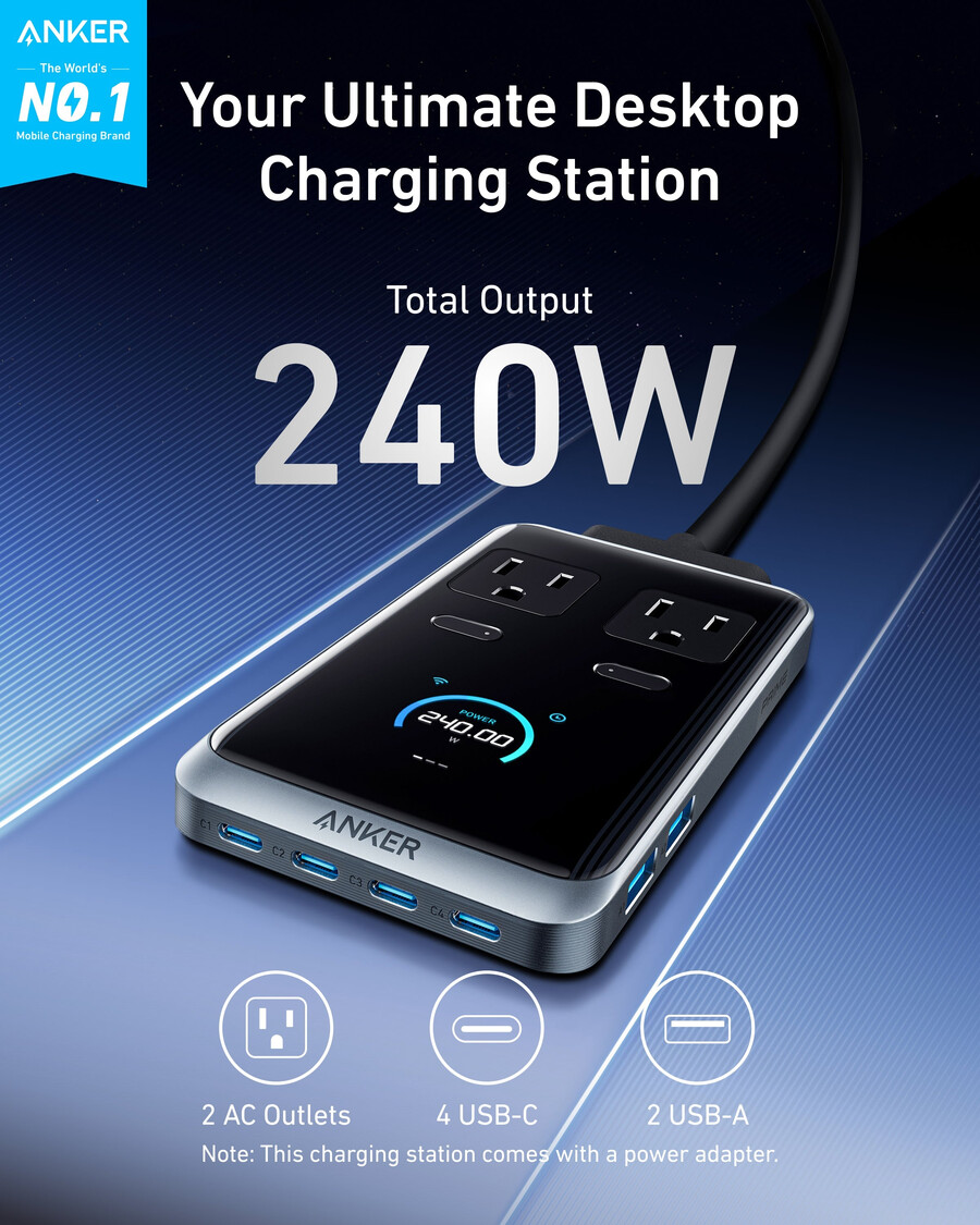 anker prime laadstation 8-in-1 240w en anker prime usb-c naar usb-c kabel 240w gevlochten kabel van gerecycled materiaal