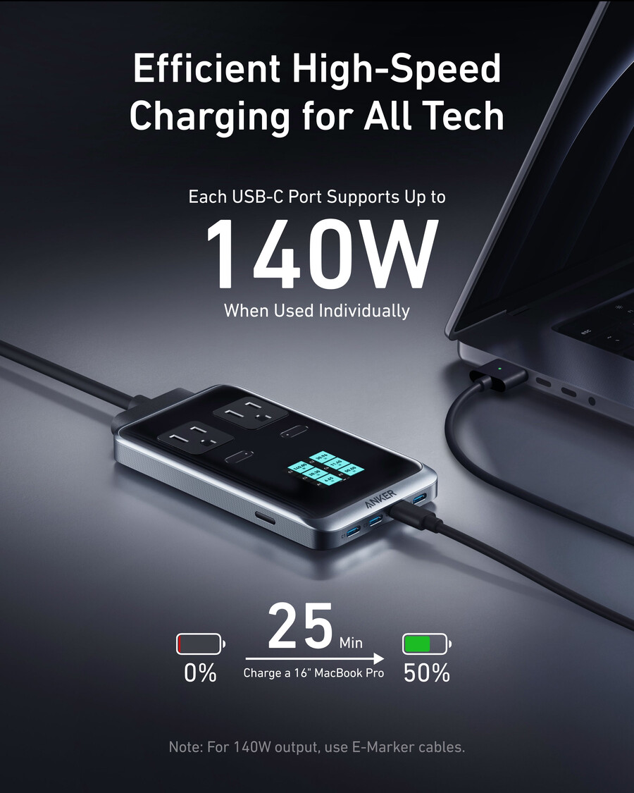 anker prime laadstation 8-in-1 240w en anker prime usb-c naar usb-c kabel 240w gevlochten kabel van gerecycled materiaal