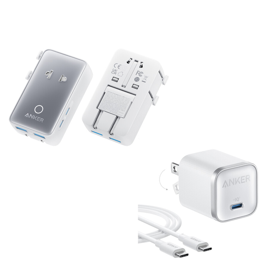 anker nano reisadapter 5-in-1 20w 1 stuk en anker nano oplader 45w met usb-c naar usb-c kabel