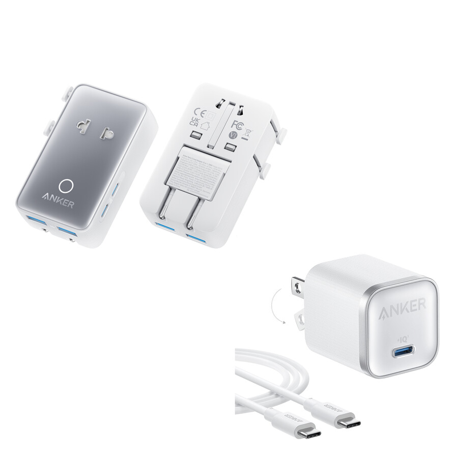 anker nano reisadapter 5-in-1 20w 1 stuk en anker nano oplader 45w met usb-c naar usb-c kabel