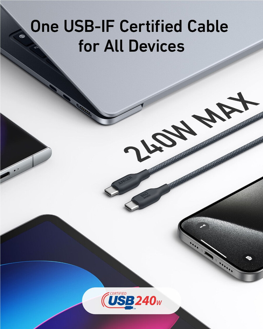 anker 543 usb-c naar usb-c kabel 240w 3 meter
