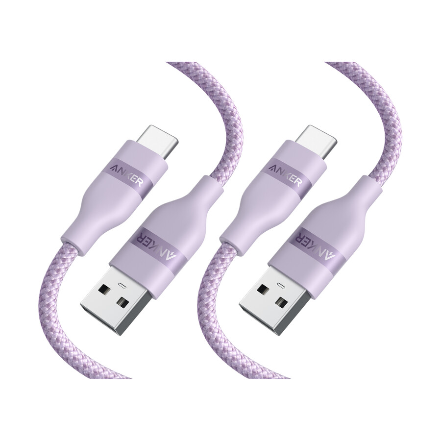 anker usb-a naar usb-c kabel gerecycled gevlochten 2 stuks paars