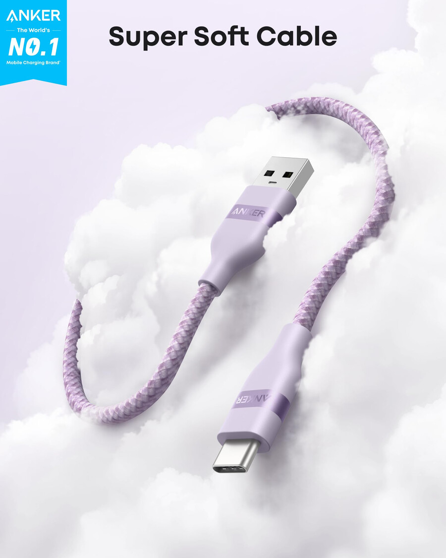 anker usb-a naar usb-c kabel gerecycled gevlochten 2 stuks paars