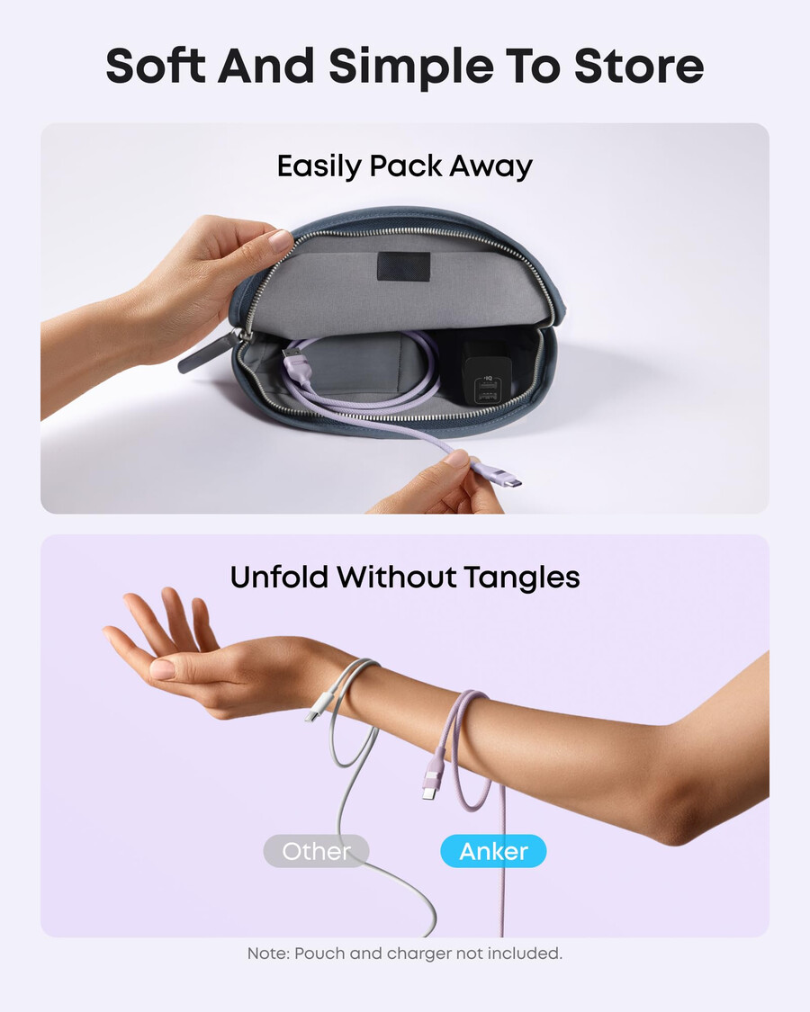 anker usb-a naar usb-c kabel gerecycled gevlochten 2 stuks paars