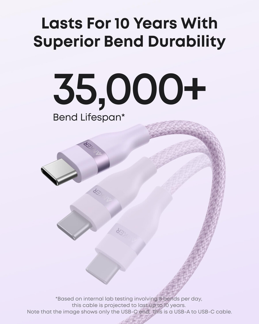 anker usb-a naar usb-c kabel gerecycled gevlochten 2 stuks paars