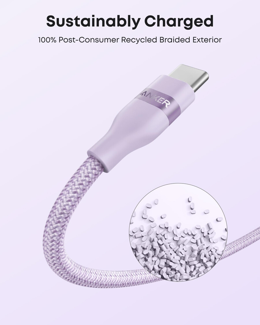 anker usb-a naar usb-c kabel gerecycled gevlochten 2 stuks paars