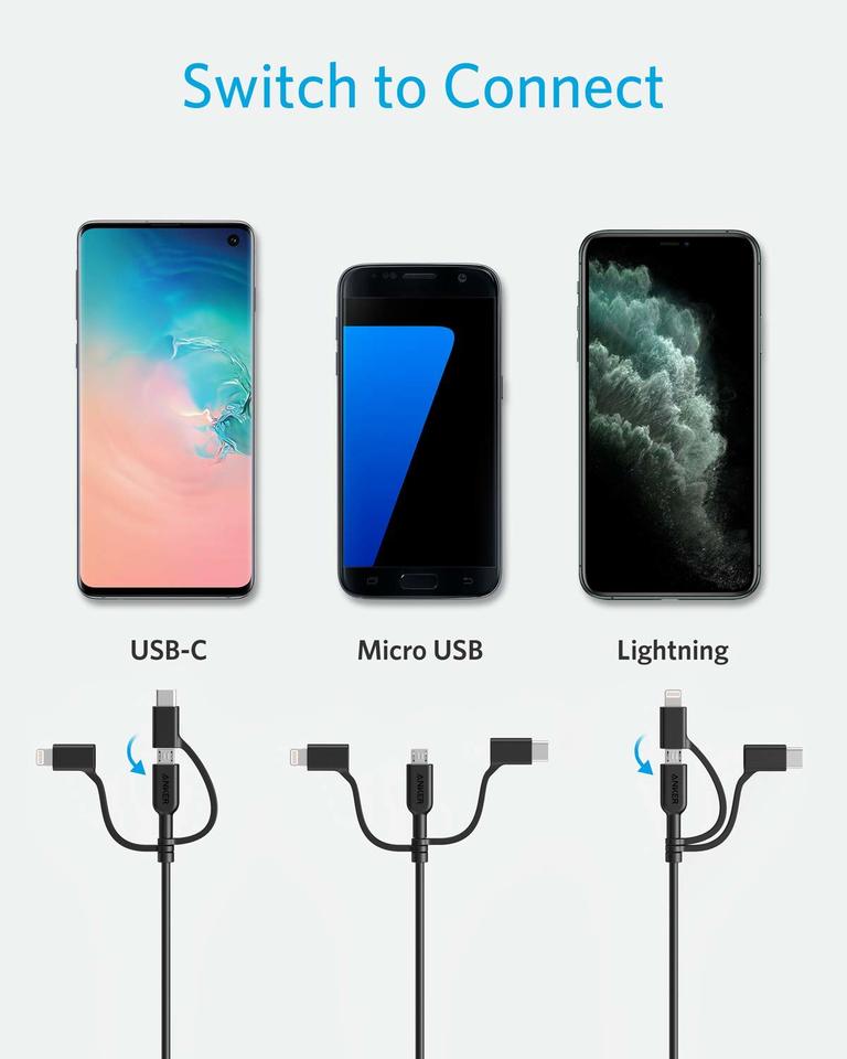 anker 321 usb-a naar lightning-kabel 90 cm 3-in-1