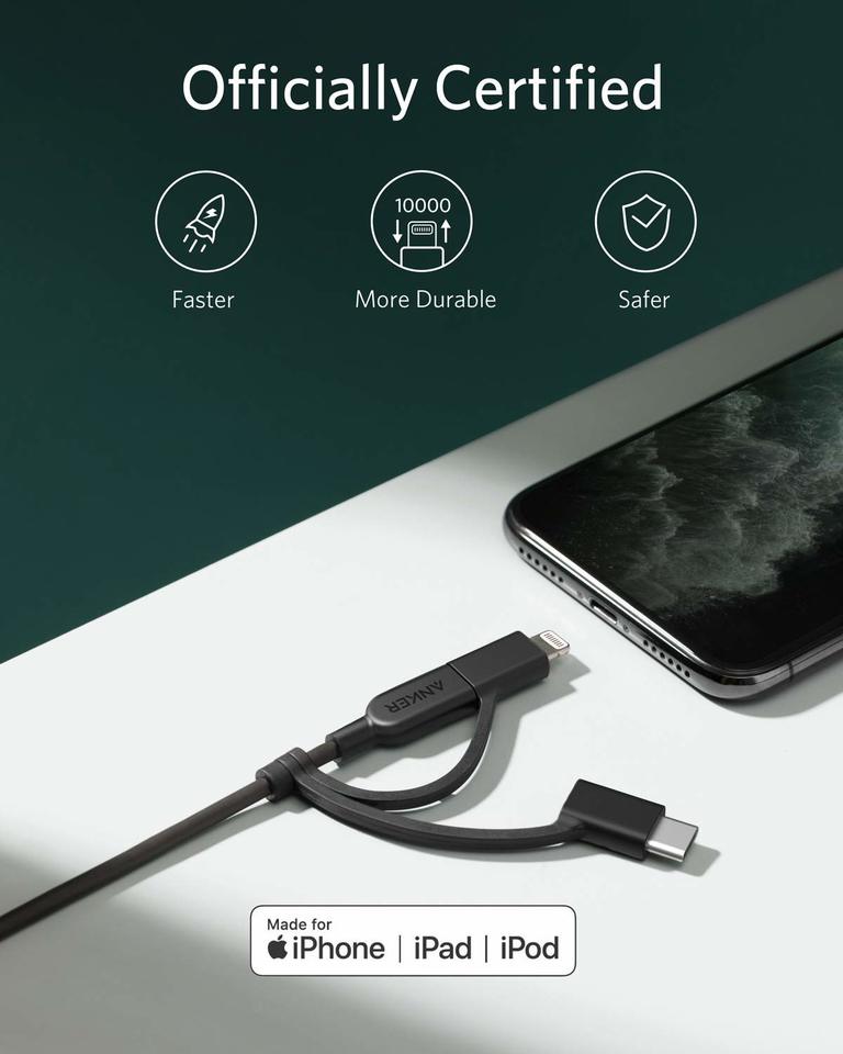 anker 321 usb-a naar lightning-kabel 90 cm 3-in-1