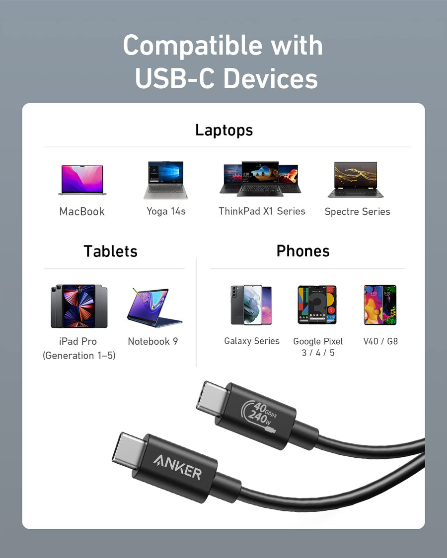 anker 515 usb-c naar usb-c kabel compatibel met thunderbolt 4 2 stuks