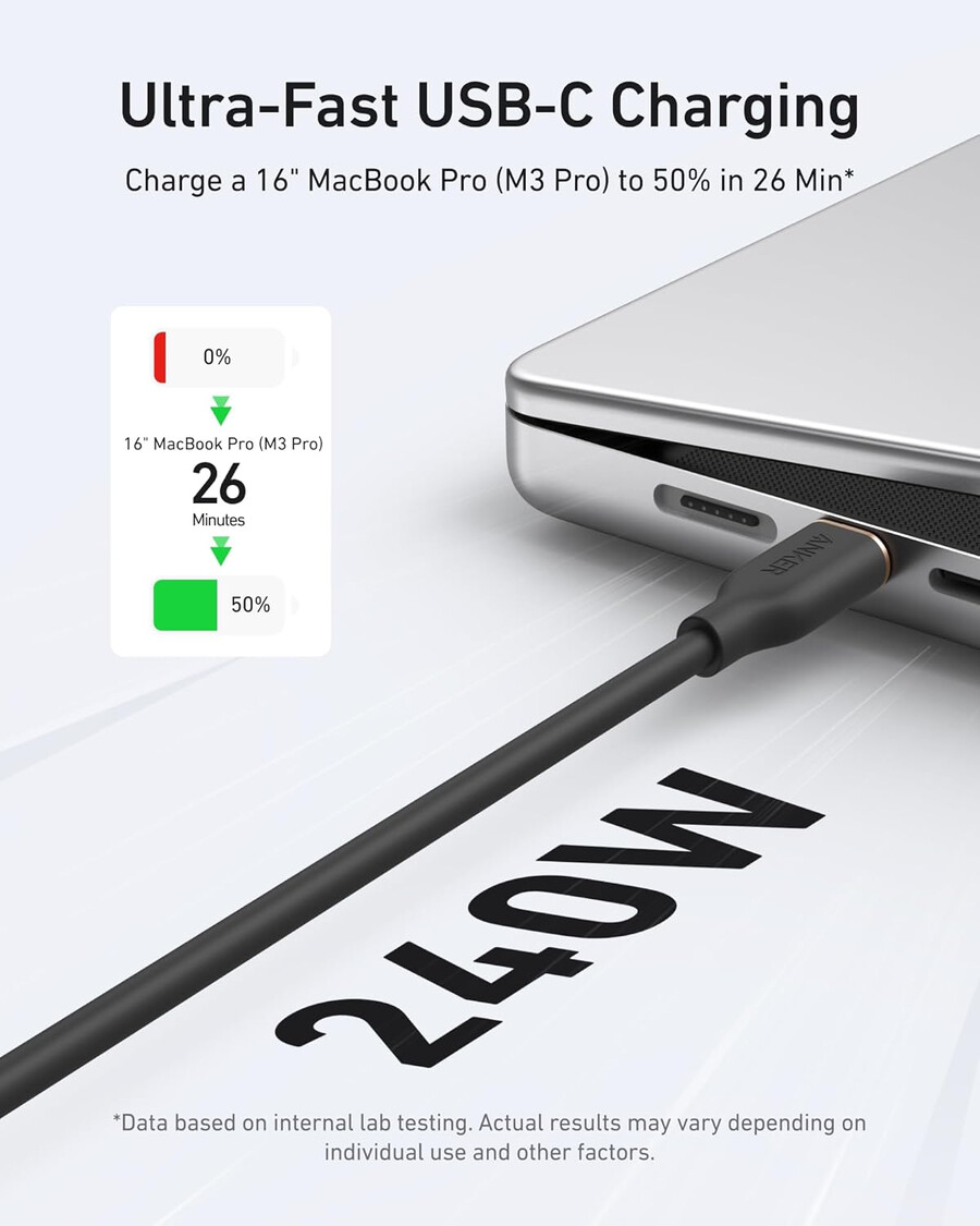 anker 643 usb-c naar usb-c kabel flow siliconen 240w 2-pack middernachtzwart
