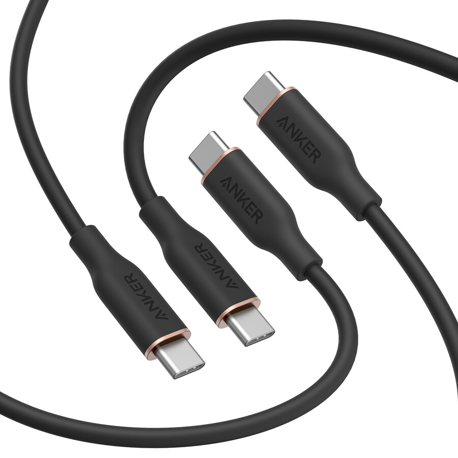 anker 643 usb-c naar usb-c kabel flow siliconen 240w 2-pack middernachtzwart