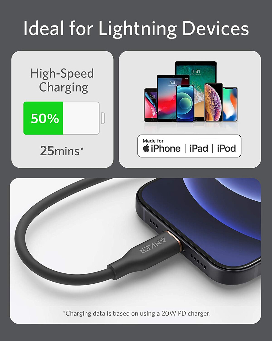 anker 641 usb-c naar lightning-kabel flow 90 cm siliconen