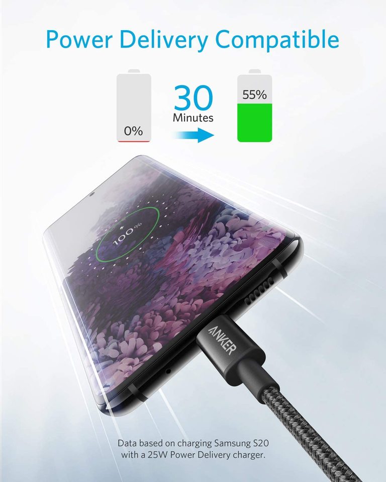 set van 2 anker nieuwe nylon usb-c naar usb-c kabels 90 cm 180 cm 60w