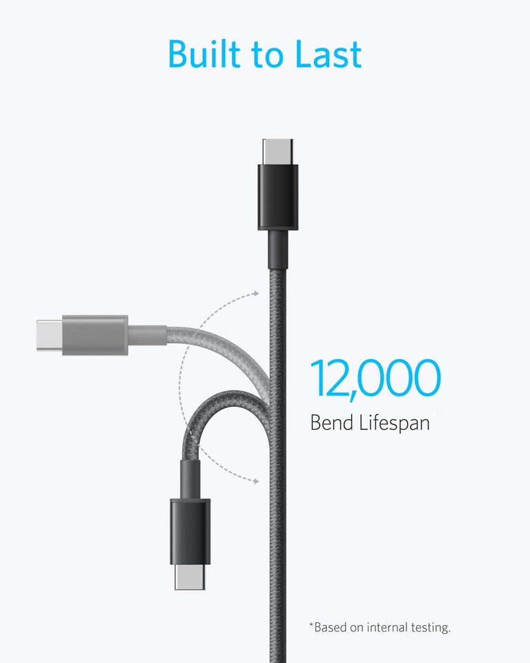 set van 2 anker nieuwe nylon usb-c naar usb-c kabels 90 cm 180 cm 60w