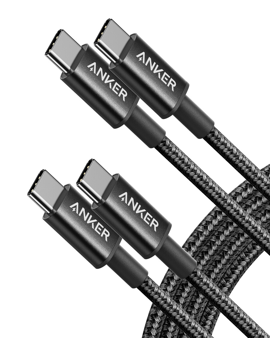set van 2 anker nieuwe nylon usb-c naar usb-c kabels 90 cm 180 cm 60w