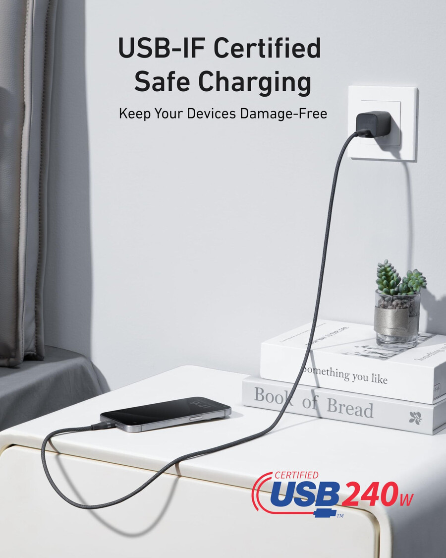 anker prime-oplader 100w 3 poorten gan en anker usb-c naar usb-c-kabel 90 cm 180 cm 240w gevlochten gerecycled materiaal