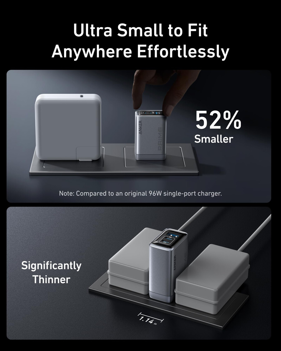 anker prime-oplader 100w 3 poorten gan en anker prime usb-c naar usb-c-kabel 240w gerecycled gevlochten