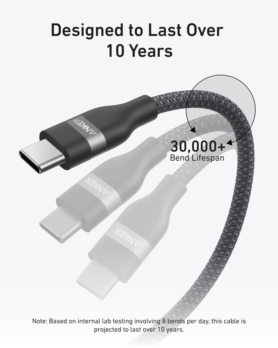 anker nano-oplader 45w met usb-c naar usb-c-kabel en anker usb-c naar usb-c-kabel 18 meter 240w gevlochten gerecycled materiaal