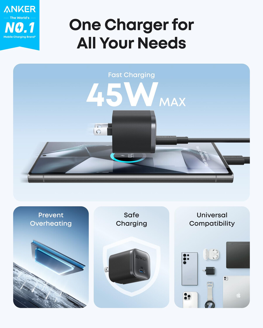 anker nano-oplader 45w met usb-c naar usb-c-kabel en anker usb-c naar usb-c-kabel 18 meter 240w gevlochten gerecycled materiaal