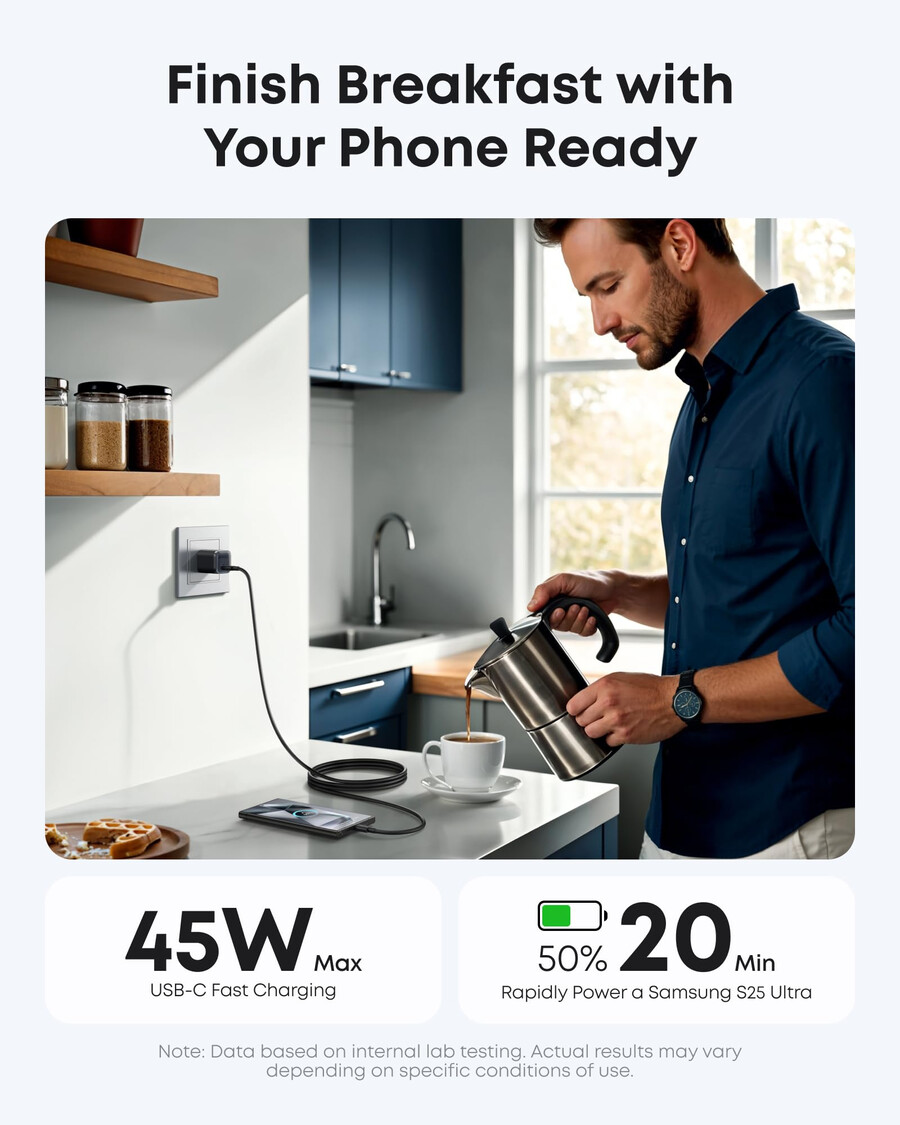 anker nano-oplader 45w met usb-c naar usb-c-kabel en anker usb-c naar usb-c-kabel 18 meter 240w gevlochten gerecycled materiaal
