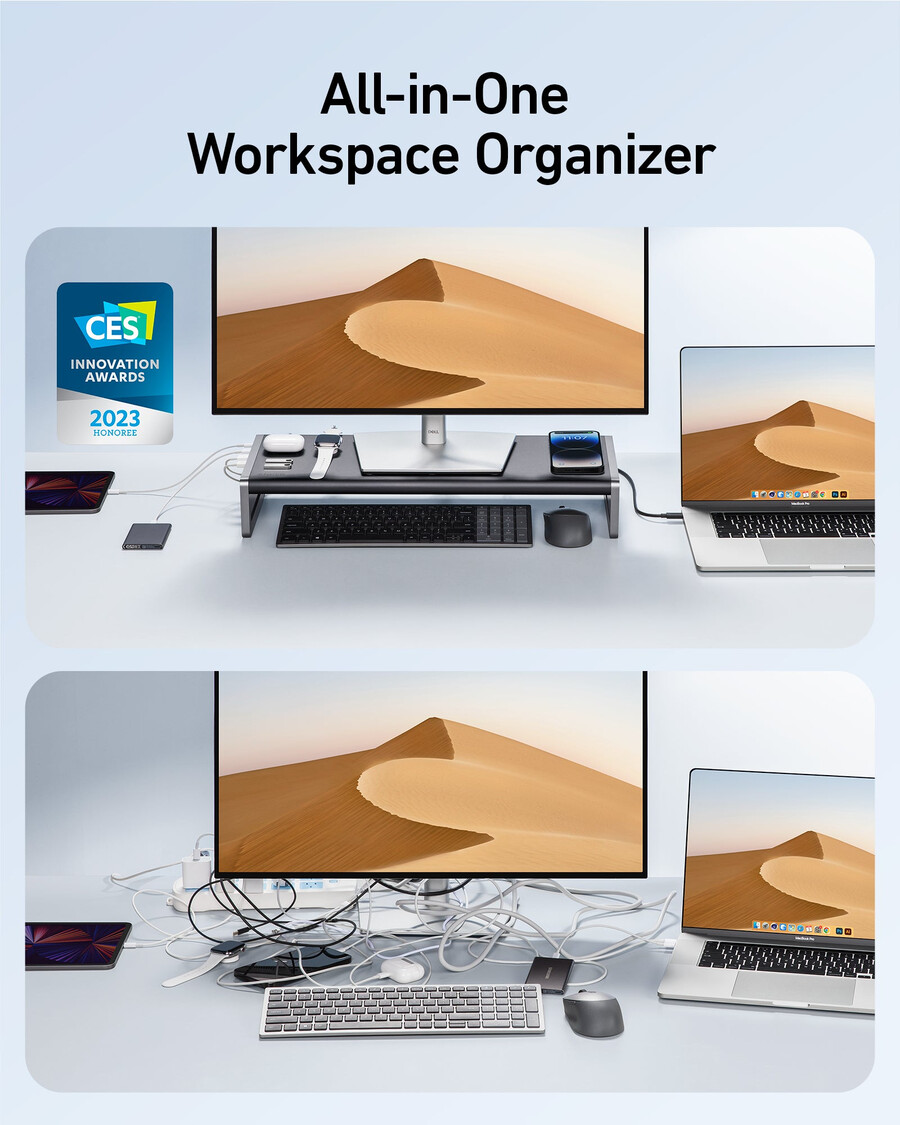 anker 675 usb-c dockingstation 12-in-1 monitorstandaard draadloos