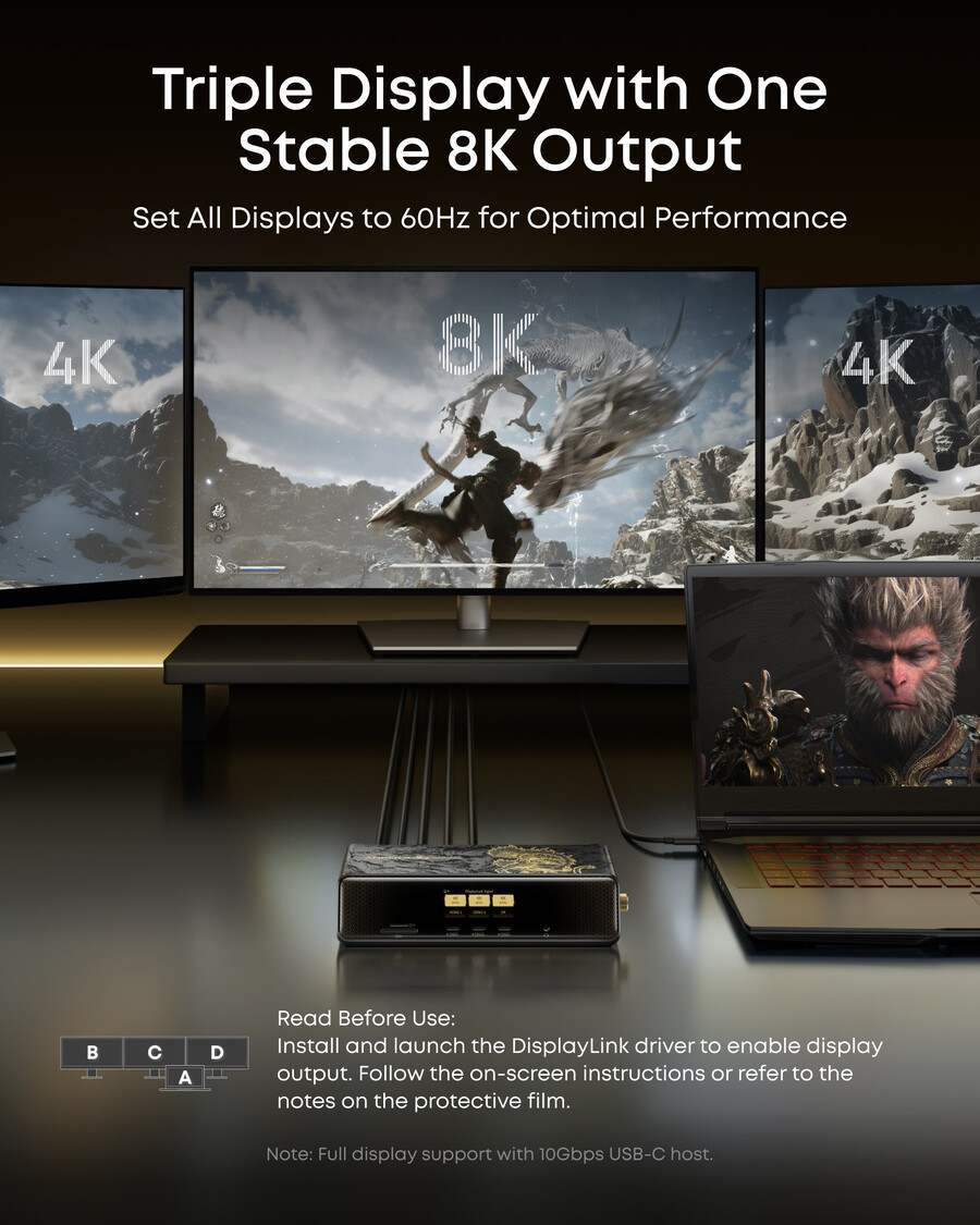 anker × black myth wukong-editie anker prime dockingstation 14-in-1 drie schermen displaylink met dl7400