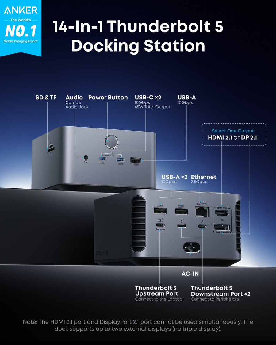 anker prime thunderbolt 5 dockingstation 14-in-1 140w 8k tb5