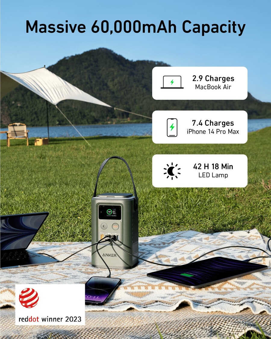 anker 548 powerbank - de ultieme powerbank voor op de camping met usb-c en een capaciteit van 60000 mah