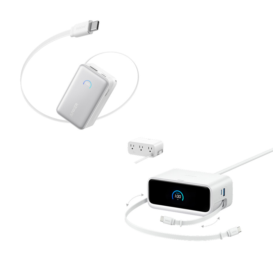 anker nano-laadstation 7-in-1 100w en anker nano-powerbank 10.000 kwh 45w ingebouwde intrekbare usb-c-kabel