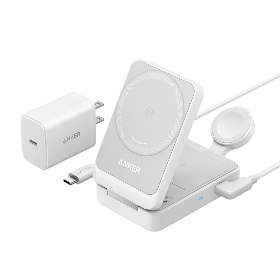 anker maggo draadloos laadstation opvouwbaar 3-in-1 en anker nano reisadapter 5-in-1 20w 1 stuk