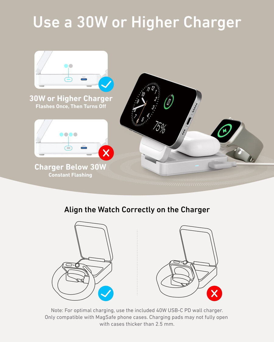 anker maggo draadloos laadstation opvouwbaar 3-in-1 en anker nano reisadapter 5-in-1 20w 1 stuk