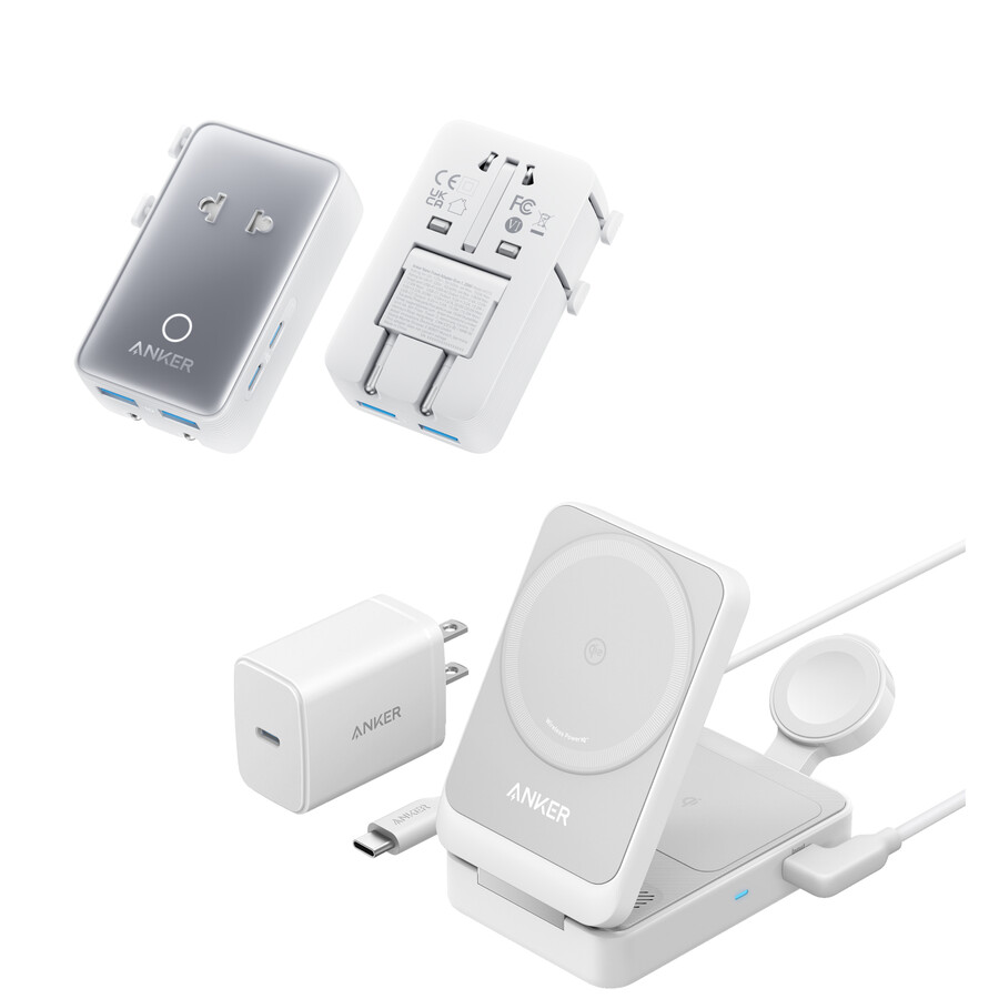 anker maggo draadloos laadstation opvouwbaar 3-in-1 en anker nano reisadapter 5-in-1 20w 1 stuk