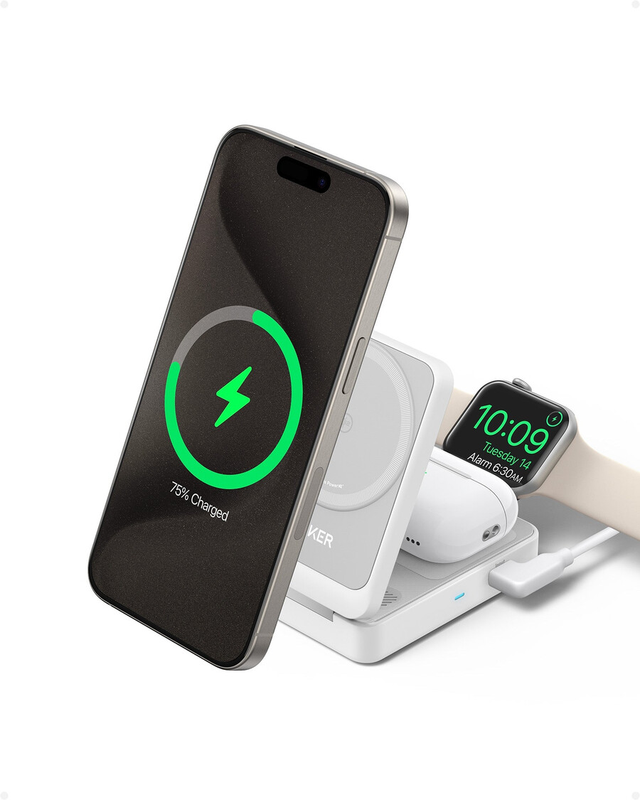 anker maggo draadloos laadstation opvouwbaar 3-in-1 en anker nano reisadapter 5-in-1 20w 1 stuk