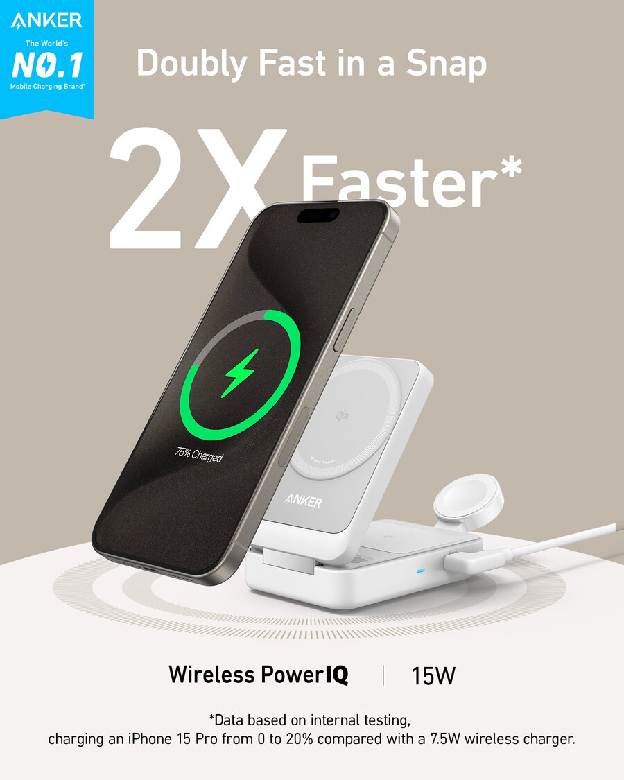 anker maggo draadloos laadstation opvouwbaar 3-in-1 en anker nano reisadapter 5-in-1 20w 1 stuk