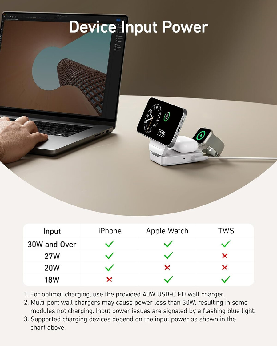 anker maggo draadloos laadstation opvouwbaar 3-in-1 en anker nano reisadapter 5-in-1 20w 1 stuk