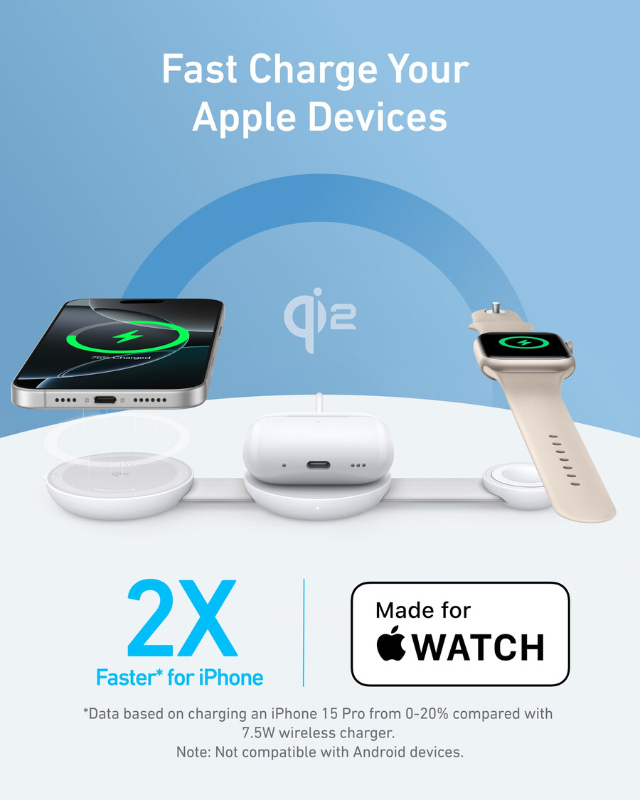 anker maggo draadloos laadstation 3-in-1 opvouwbaar kussen en anker nano reisadapter 5-in-1 20w 1 stuk