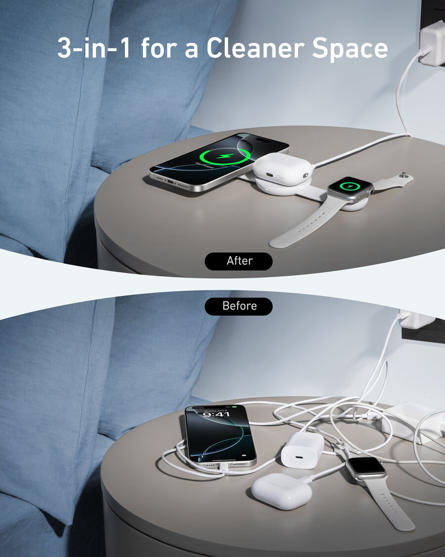 anker maggo draadloos laadstation 3-in-1 opvouwbaar kussen en anker nano reisadapter 5-in-1 20w 1 stuk
